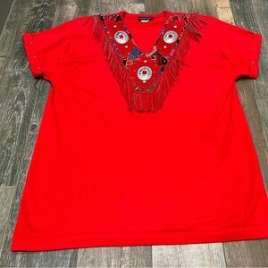 Hang ups Vintage Western Fringe Conchos Suede Metal Grommets Shirt Sz M